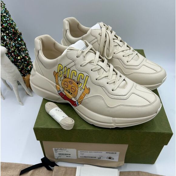 Men’s Gucci Rython cat logo print sneakers size 10.5 made in Italy - Picture 1 of 10